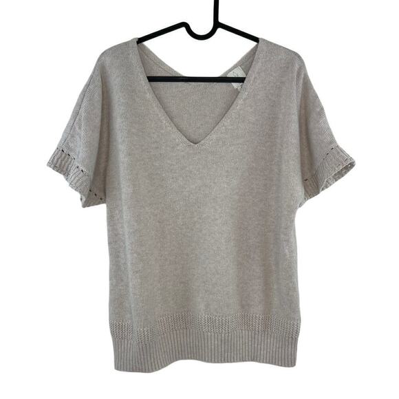 Joie Cream Cotton Short Sleeve V Neck Sweater Small Goblin Corpcore Minimalist - Picture 1 of 5